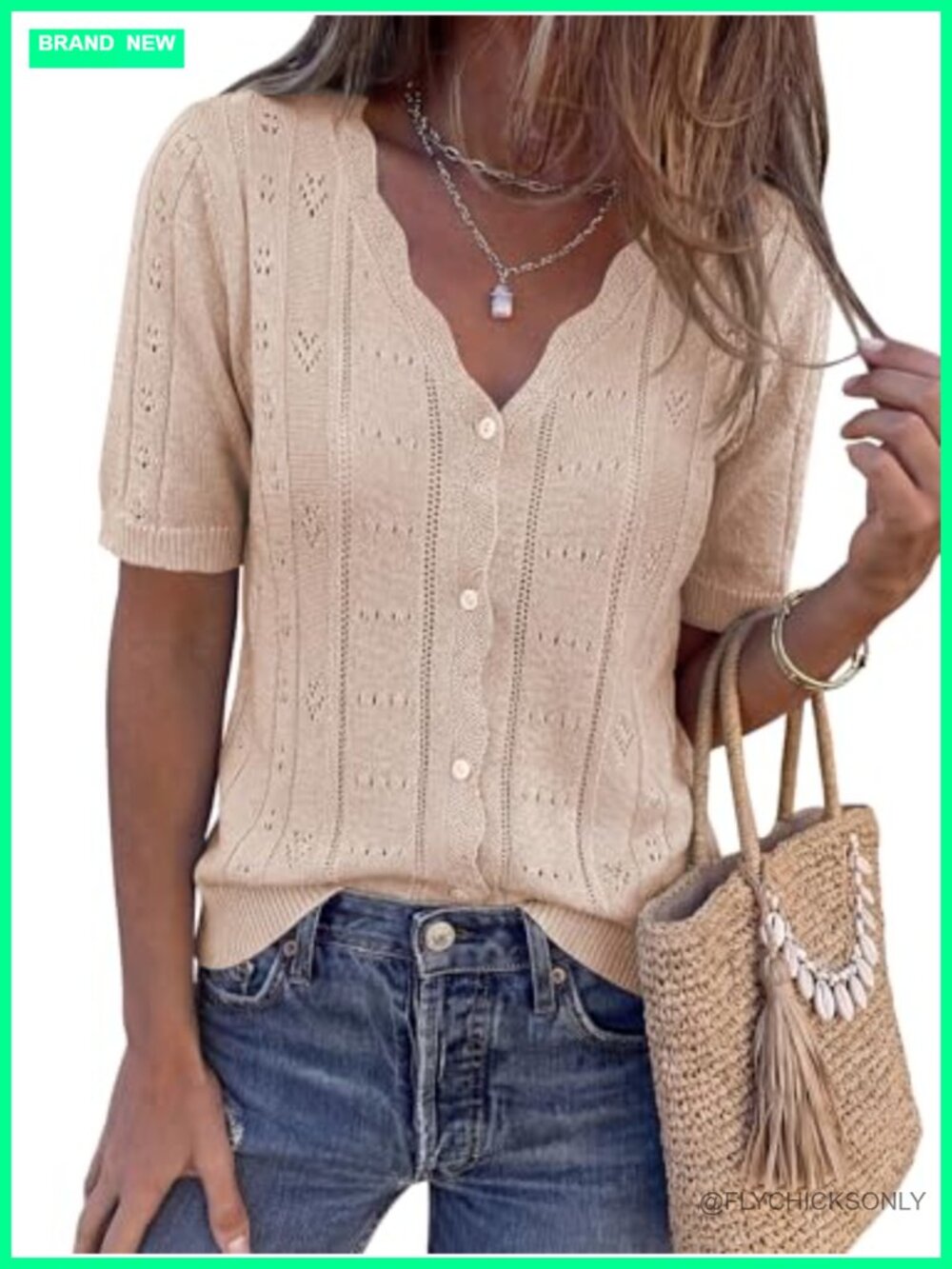 Short Sleeve Crochet Knit Sweater Cardigan for Women
